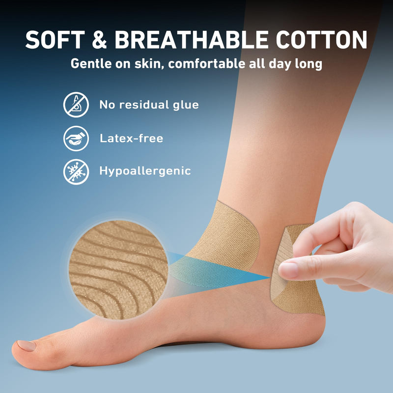 Precut Kinesiology Tape for Ankle, Upgraded Ankle Tape Athletic 12PCS, KTQUICK Tape for Ankle Support & Pain Relief, 5% Stronger Adhesive, Waterproof & Breathable Cotton Kinesiology Tape Ankle(Beige) Beige