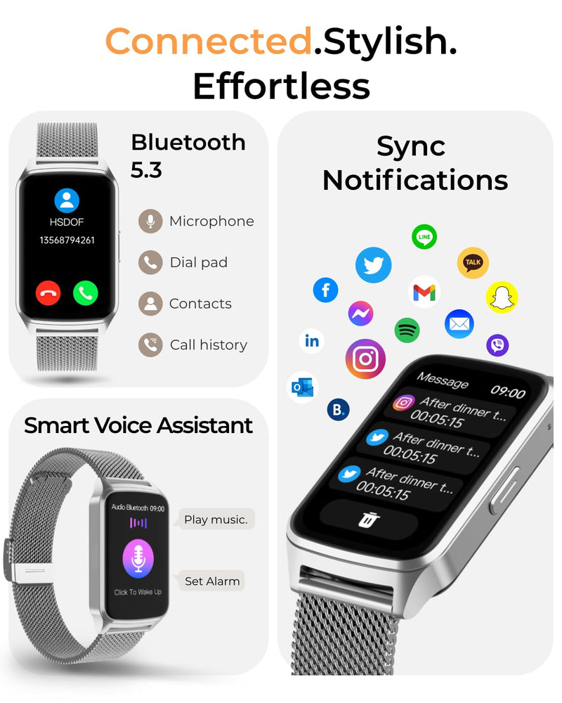 Fitness Tracker Watch for Men Women, Activity Tracker for iPhone and Android with Step Counter, Calorie, Sleep Monitor, 110+ Sports Modes, IP68 Waterproof Smartwatch (Minimalist, Silver, 1.57) Minimalist