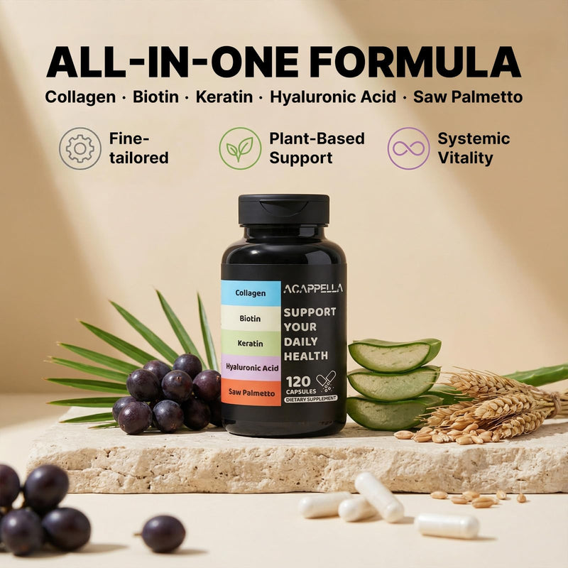 ACAPPELLA Collagen Capsules with Biotin Capsule Keratin Hyaluronic Acid Saw Palmetto Supplement - 120 Count