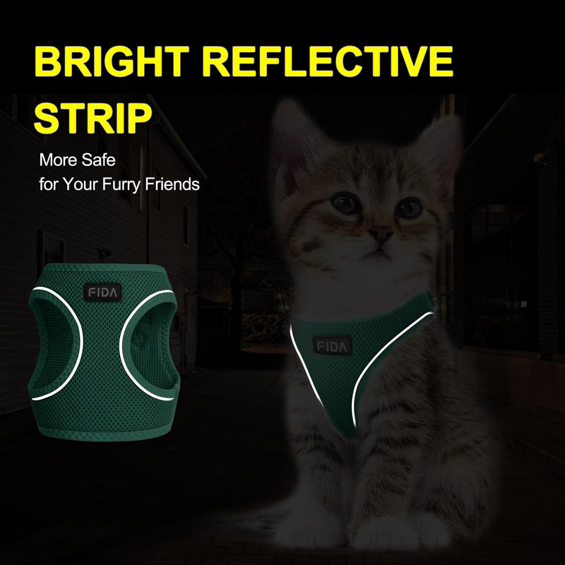 Fida Cat Harness and Leash Set for Walking Kitten and Puppy, Escape Proof Kitten Harness with Breathable Lightweight Soft Mesh, Adjustable Reflective Step-in Design. (XXXS, Green) XXXS (Neck:10.2"-11.4"; Girth:11.4"-12.6") Turquoise - BeesActive Australia