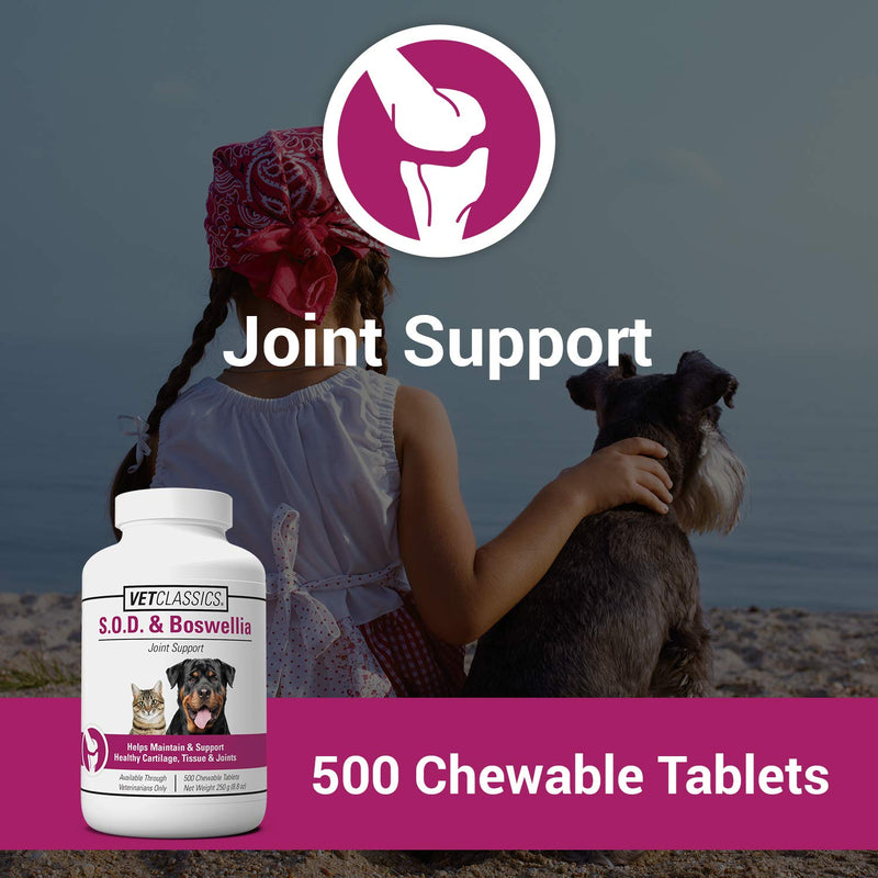 Vet Classics S.O.D. & Boswellia Joint Support Supplement for Dogs, Cats – Dog Hip & Cat Joint Supplement – Alleviates Aches, Discomfort– for Flexibility, Healthy Joint Function - 500 Chewable Tablets - BeesActive Australia