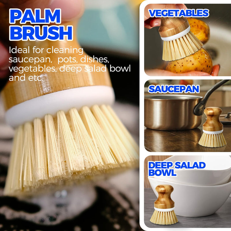 Holikme 6 Pack Dish Brush Scouring Pad Set with Bottle Brush, Dish Brush, Palm Scrub Brush and Straw Brush, Dish Scrubber Long Handle for Dish Bottle Cup Skillet Wok Pot Pan Cast Iron, Yellow - BeesActive Australia