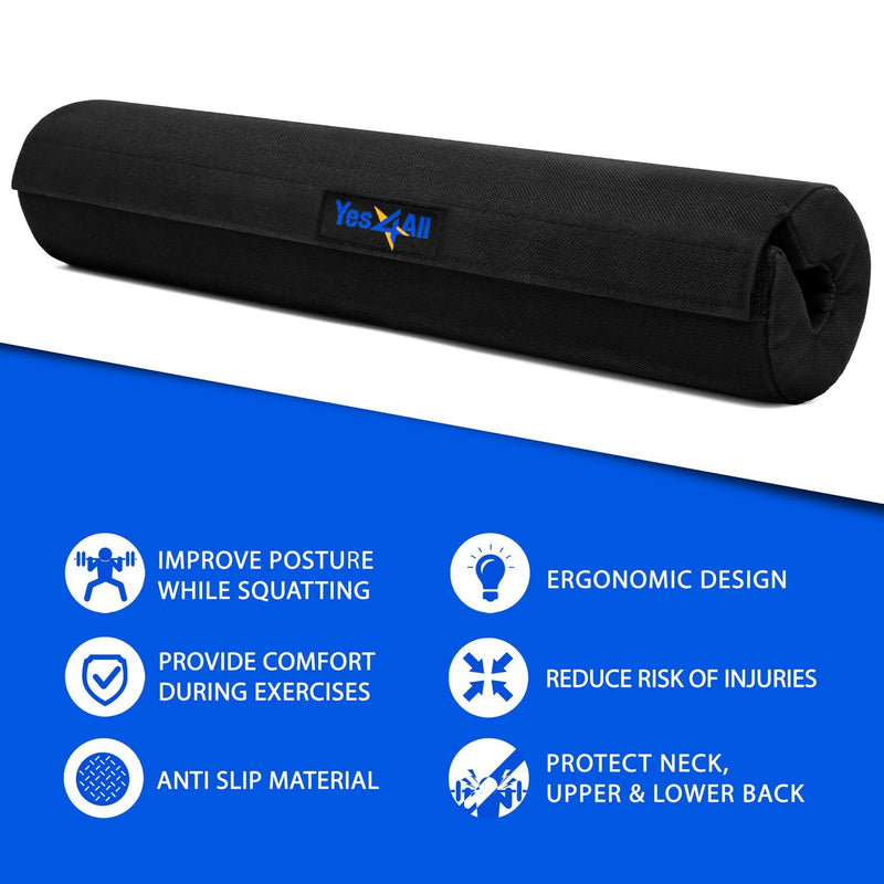 Yes4All Barbell Thick Foam Nylon Pad, Neck Shoulder Protective Pad For Lunges, Squats And Hip Thrust Fit Standard Olympic Bar Set 2 Black
