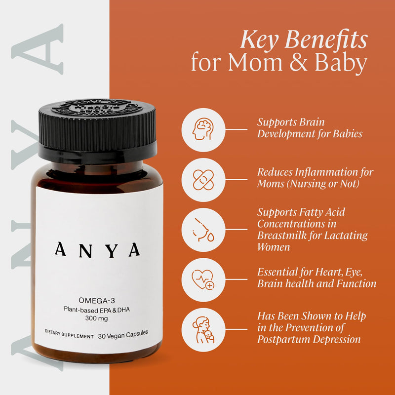 ANYA Vegan Omega-3 with DHA & EPA, 300 mg, Non-GMO Supplement | 300 mg DHA & EPA omega-3 supplement. Vegan, non-GMO, gluten-, soy-, and dairy-free with clean ingredients Omega 3