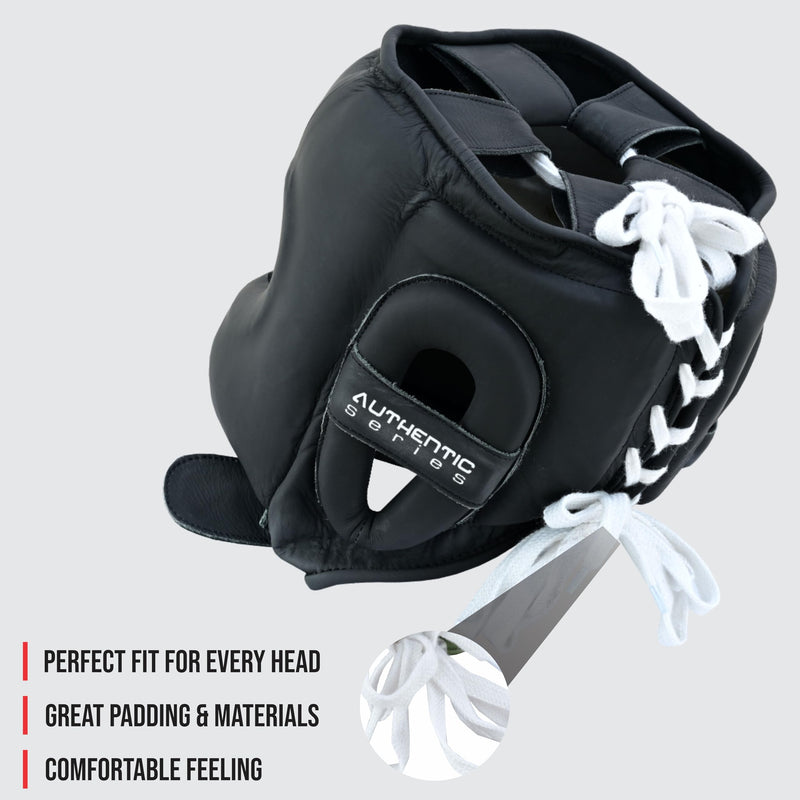 Authentic Series A1 Boxing Headgear - Pure Leather Head Guard for Kids and Adults in MMA, Kickboxing, Muay Thai, Karate, Martial Arts and Taekwondo S/M Black - BeesActive Australia
