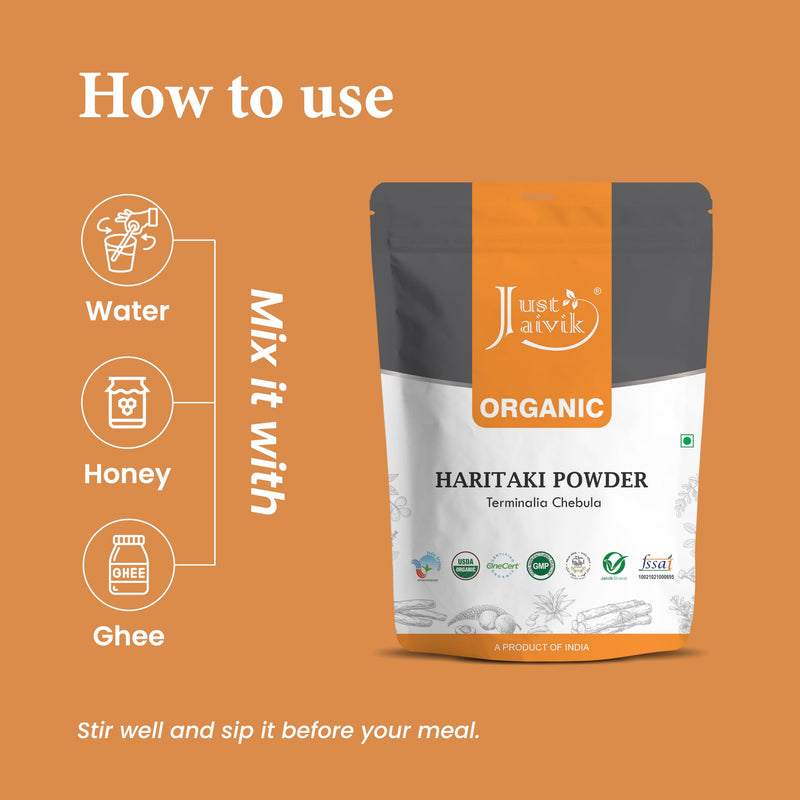 Just Jaivik 100% Organic Haritaki Powder - Terminalia Chebula -227g / 0.5 LB - USDA Certified Organic - an Ayurvedic Herb for Healthy Digestion, Detoxification & Rejuvenation 8 Ounce (Pack of 1) - BeesActive Australia