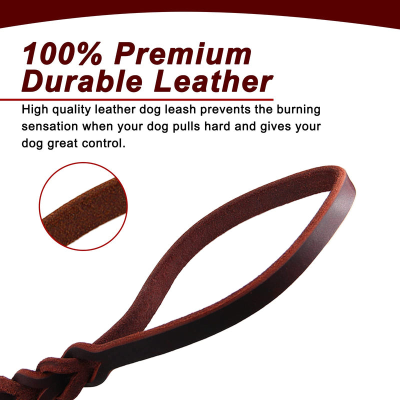 Leather Dog Leash, 5ft/6ft/8ft Braided Leather Leash for Dogs, Heavy Duty Dog Leashes with Rotating Clasp, Soft and Durable Leather Dog Training Leash for Large Medium Small Dogs (Brown, 6Ft x 1/2") 6Ft x 1/2" Brown - BeesActive Australia