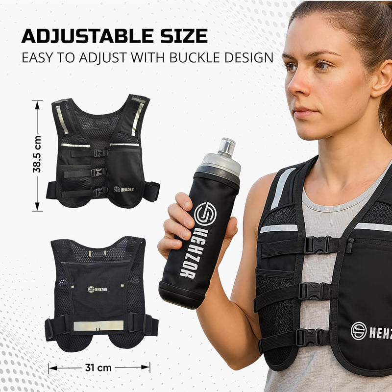 Shehzor Adjustable Weighted Vest Women and Men, Running Belt with Water Bottle, Chest Rig & Running Vest, Marathon Backpack, Essentials, Hydration Vest with 500ml BPA-Free Bottle