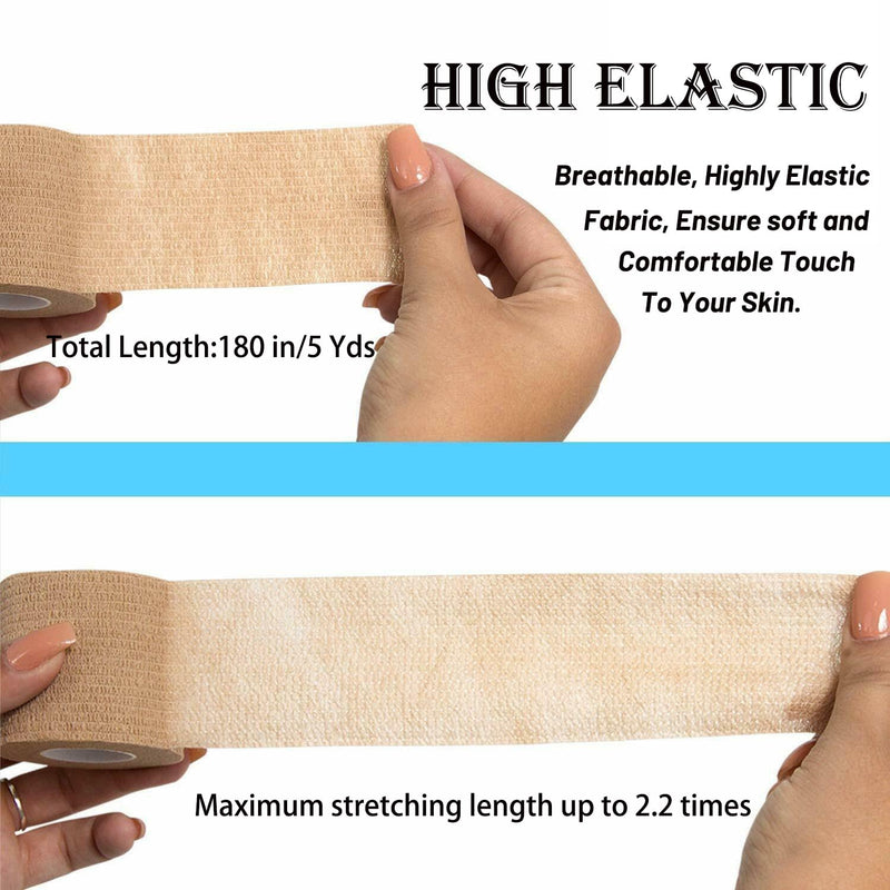 48 Pack 2” x 5 Yards Self Adhesive Bandage Wrap Athletic Elastic Breathable Cohesive Bandage Wrap Rolls for Stretch, Sports, First Aid, Wrist, Ankle Sprains, Swelling, Vet Wrap, Brown - BeesActive Australia