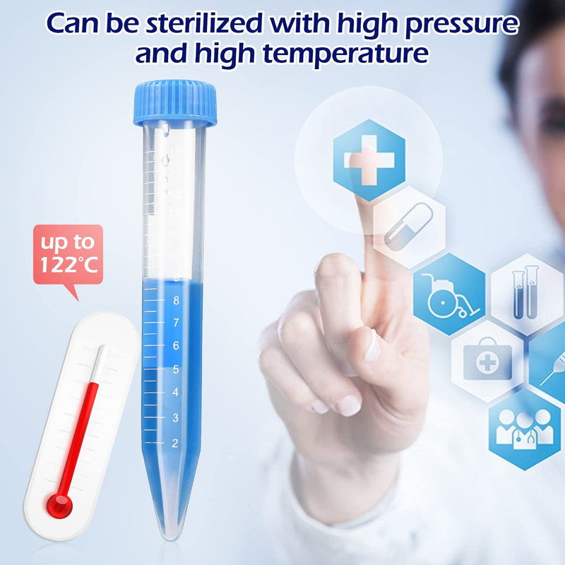 Konohan Conical Centrifuge Tubes Sterile Plastic Test Tubes with Screw Caps Polypropylene Conical Container with Graduated Marks and Bottom(400 Pack,Blue Cap,15 ml) 15 ml Blue Cap 400