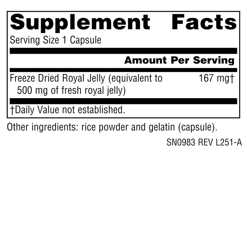 Source Naturals Royal Jelly, Freeze Dried Royal Jelly, 167 mg - 60 Capsules 60 Count (Pack of 1)