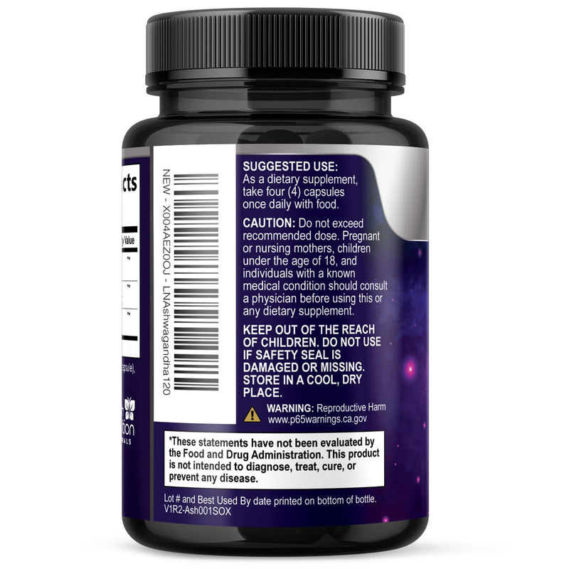 Ashwagandha Supplements - Best Ashwagandha Root & Powder Capsule with Black Pepper for Max Absorption - Naturally Calm & Unwind for Women & Men - Vegan, Gluten Free, USA Bottled - 120 Capsules 120 Count (Pack of 1)