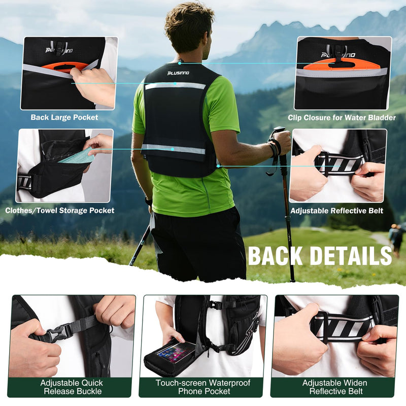Running Vest for Women Men, Running Hydration Vest with 500ml Soft Flask & Touch-Screen Phone Pocket, Reflective Lightweight Hydration Backpack for Hiking with Adjustable Chest Waist Straps Medium-Large (Chest 33"-48")
