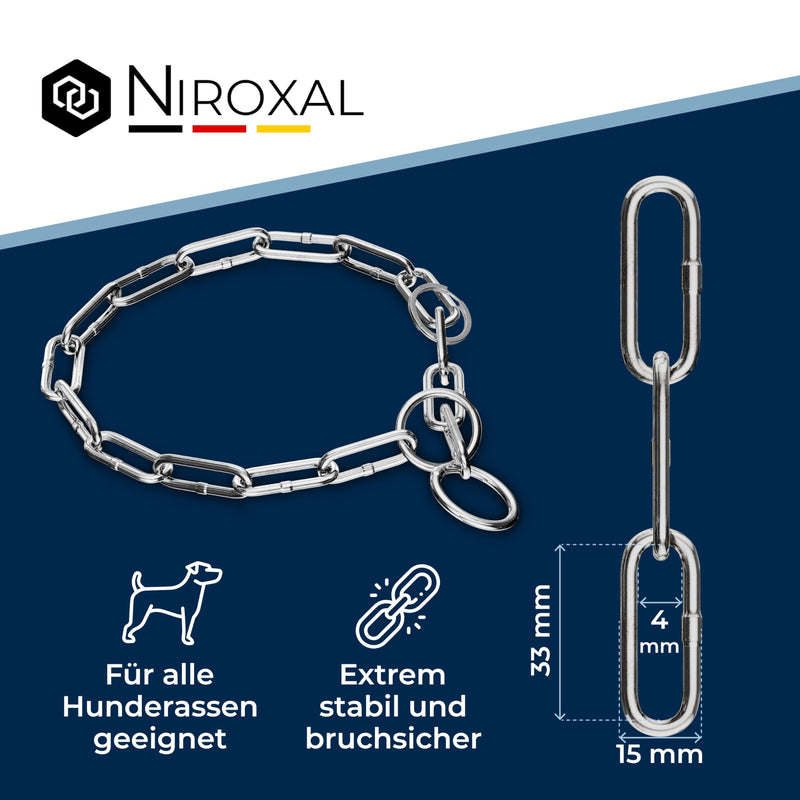 Chain choker for dogs with head circumference 43-46 cm made of V4A stainless steel dog chain with pull stop chain collar long links 4mm thick and 55 cm total length Total length: 55 cm Thickness: 4 mm - BeesActive Australia
