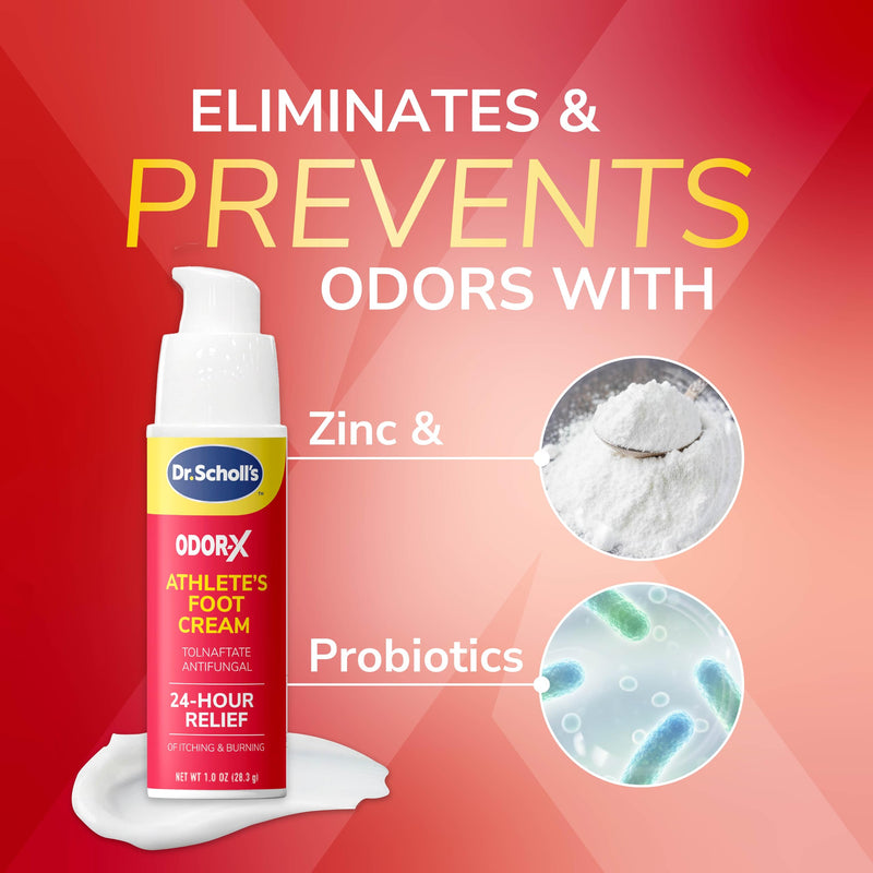Dr. Scholl's Odor-X Athlete's Foot Antifungal Cream Treatment - 24 Hour Itching & Burning Relief, Treats Athlete’s Foot, Easy Use Precision Pump, Helps to Eliminate & Prevent Odors, Foot Health, 1 Oz - BeesActive Australia