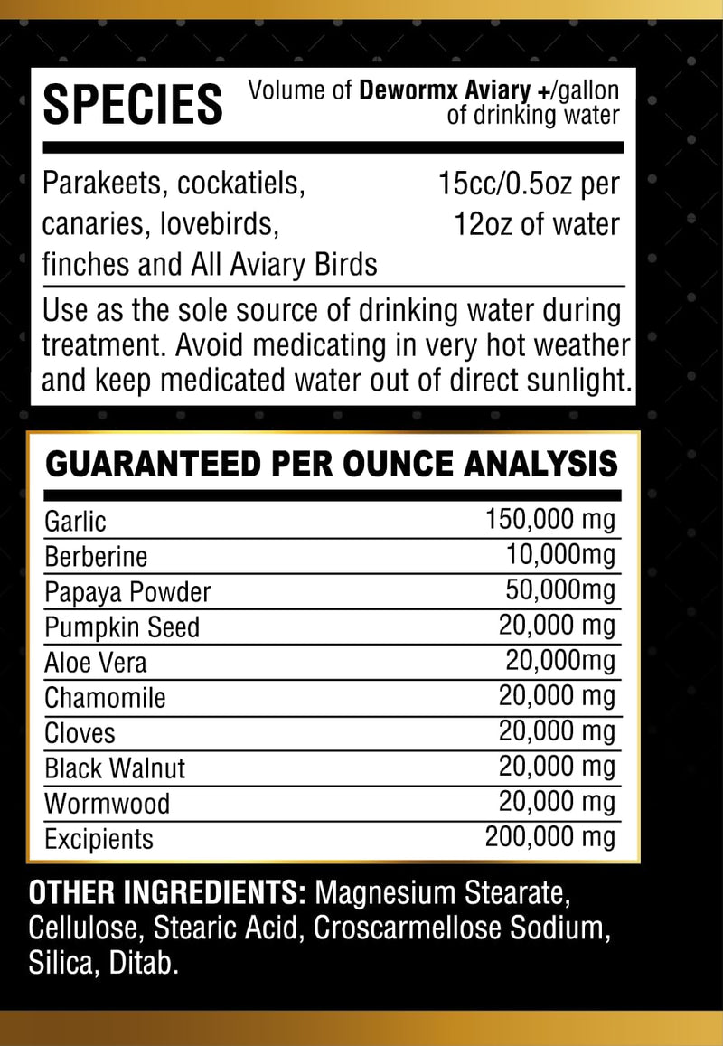 Farmalab Natural Dewormer No Withdraw Hens, Ducks, Roosters, Turkeys, Goose, Parakeets, Cockatiels, Lovebirds, Finches, Quakers, Pigeons, Palomas, Buchones, All Baby Chicks (8oz, Caged Birds Aviary) 8 Fl Oz (Pack of 1)