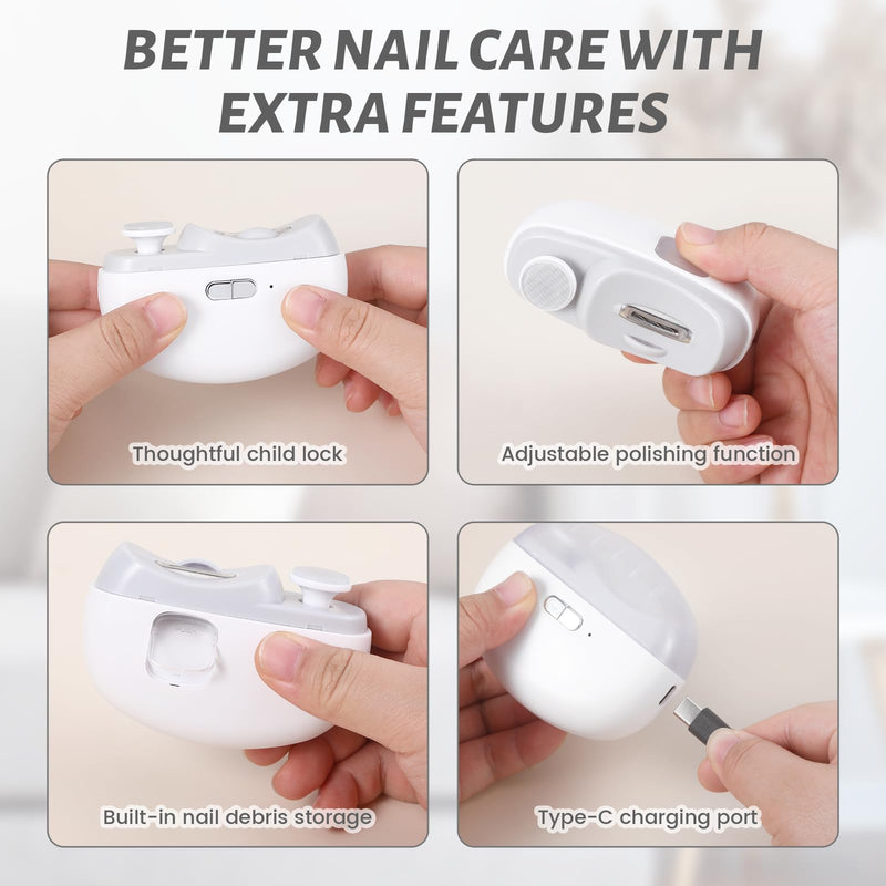 3 in 1 Electric Nail Clipper for Seniors, Baby Nail Trimmer Electric Automatic Trimmer, Safe Electric Toenail Clippers Nail File Tools for Adult, Manicure Kit Grinder with Polishing(White) White