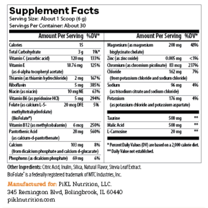 PiKL Nutrition Electrolyte Drink Mix for Pickleball | Magnesium & B-Vitamins | 0g Sugar | 30 Servings (Blue Raspberry) Blue Raspberry