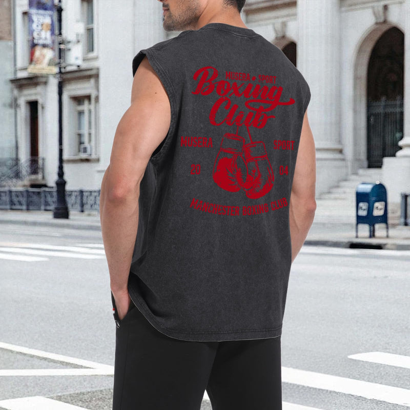 Tank Tops Men Boxing Club Graphic Tank Tops Vintage Sleeveless Cut Off Muscle Shirts Gym Workout Tanks Acid Wash Tee Black Large