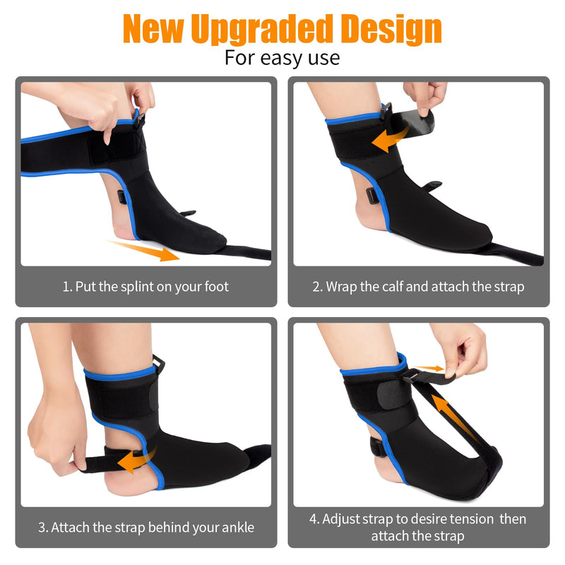 Plantar Fasciitis Night Splint Sock with Hand-Held Massage Tool Upgraded Soft Plantar Fasciitis Brace for Women Men for Achilles Tendonitis Foot Drop Heel Spur Pain Relief Black-Blue (Large) Large Black Blue - BeesActive Australia