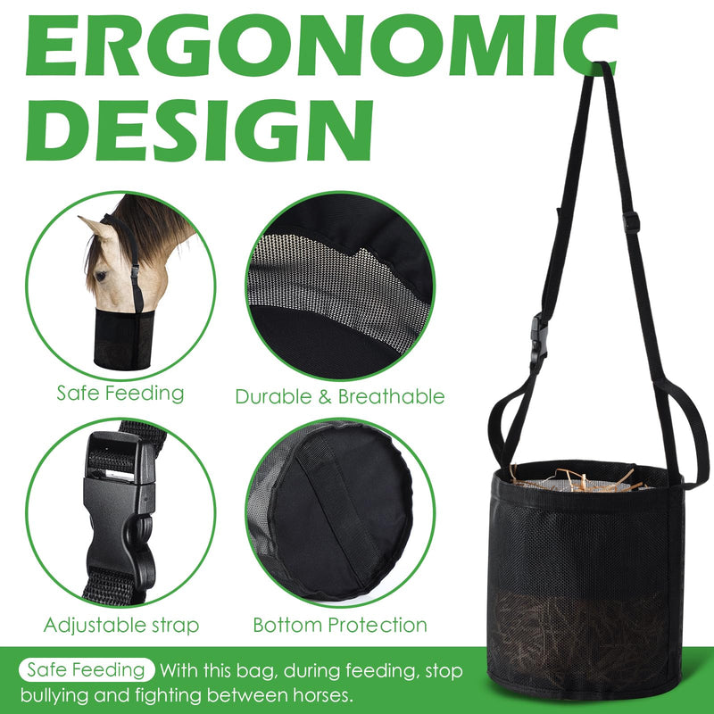 3 Pcs Horse Feed Bag Heavy Duty Mesh Horse Feeder Breathable Grain Bag Mesh Horse Feed Bucket with Adjustable Strap and Waterproof Bottom, Black, 3 Size - BeesActive Australia