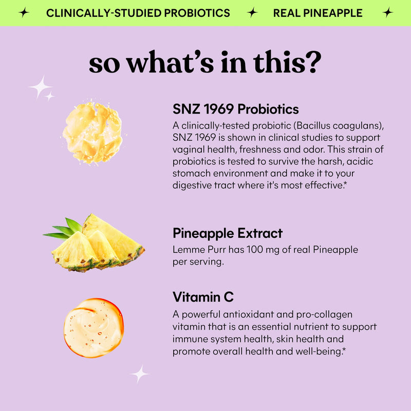 Lemme Purr Vaginal Probiotic Gummies for Women (60 Gummies) (Pack of 2) | Balanced pH, Healthy Odor, Yeast Balance & Flora Support + Vitamin C for Immune Health - Tasty Pineapple 60 Count (Pack of 2)
