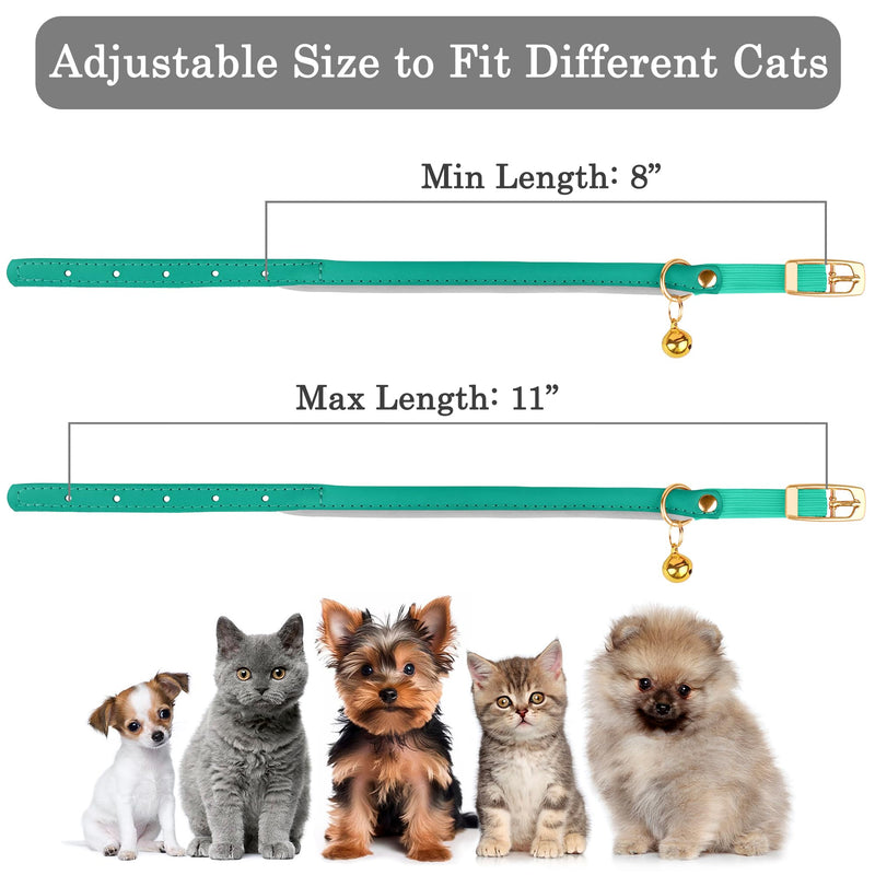 OOPSDOGGY Rolled Leather Cat Collar with Bell - Reflective Kitten Collar with Safety Elastic Strap - Adjustable Small Pet Collars for Boy Girl Cats (Teal) Teal - BeesActive Australia