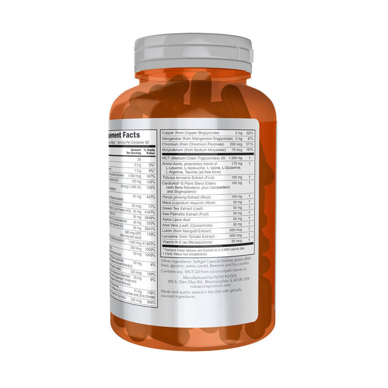 NOW Foods Sports Nutrition, Men's Extreme Sports Multi with Free-Form Amino Acids, ZMA®, Tribulus, MCT Oil, and Herbal Extracts, 180 Softgels 180 Count (Pack of 1)