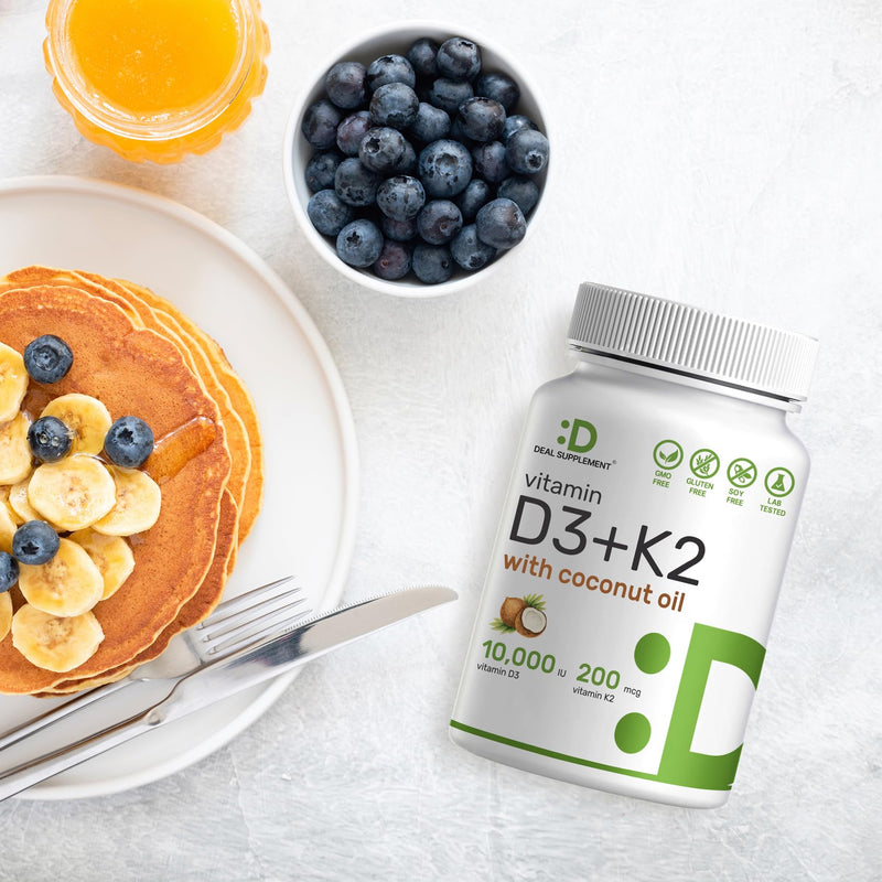 Sunshine Vitamin D - Vitamin D3 10000 IU with K2 MK7 200mcg, Infused with Virgin Coconut Oil, Support Healthy Bones, Teeth and Immune System - Easy to Swallow D3 10000 IU + K2 MK7 200 mcg 250 Count (Pack of 1) - BeesActive Australia