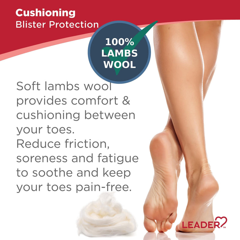 LEADER 100% Lambs Wool Padding, Provides Cushioning Comfort and Pain Relief Between Toes, for Adults, Both Men & Women, and Children with Corns or Calluses, 3/8 oz, 2 Pack 1