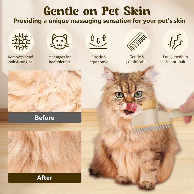 Pet Hair Removal Comb Flea Comb, 2025 New Cat Grooming Brush, Cat Brush with Release Button, De-Shedding Cat Hair Comb, Cat Grooming Supplies, Cat Brush for Short and Long Hair Cats (Yellow) Yellow - BeesActive Australia