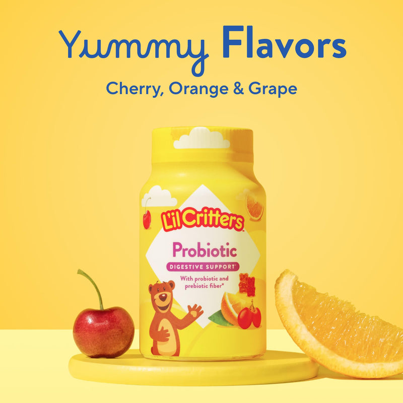 L'il Critters Kids Probiotic Gummies | 60 Children's Gummy Vitamins | with Prebiotic Fiber | 1 Billion CFUs | Assorted Fruit Flavors | Gluten, Dairy, & Gelatin-Free Supplement 60 Count
