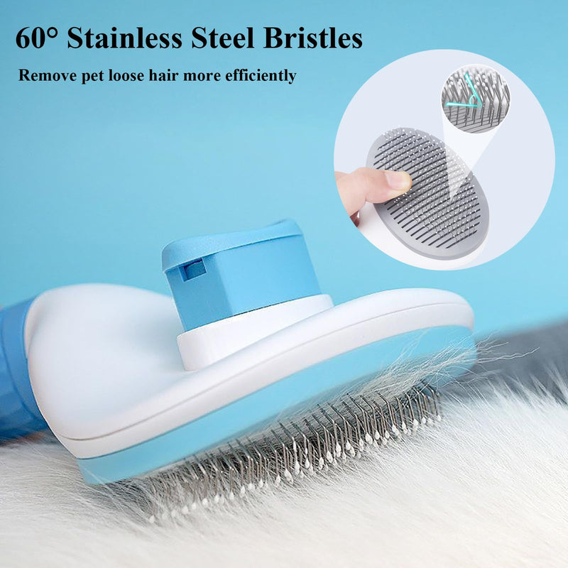Dog Brush Cat Brush, Dog Grooming Brush for Shredding with Cleaning Button, Pet Self Cleaning Slicker Brush for Removing Loose Fur, Undercoat, Mats Tangled Hair, Massage Tools for Dog, Blue - BeesActive Australia