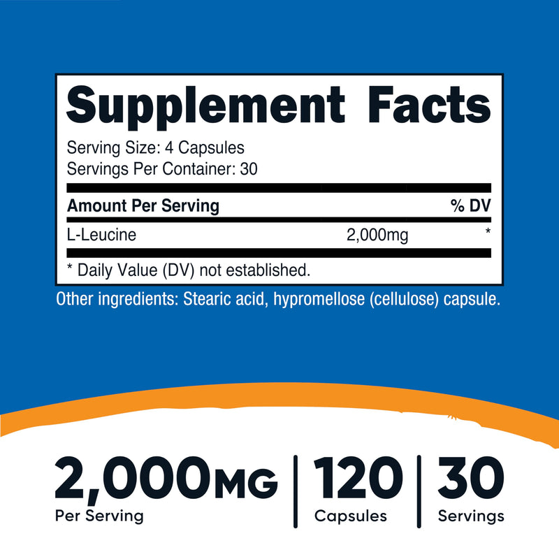 Nutricost L-Leucine 2,000mg, 120 Vegetarian Capsules, Non-GMO, Gluten Free, 30 Servings (Pack of 2) 120 Count (Pack of 2)