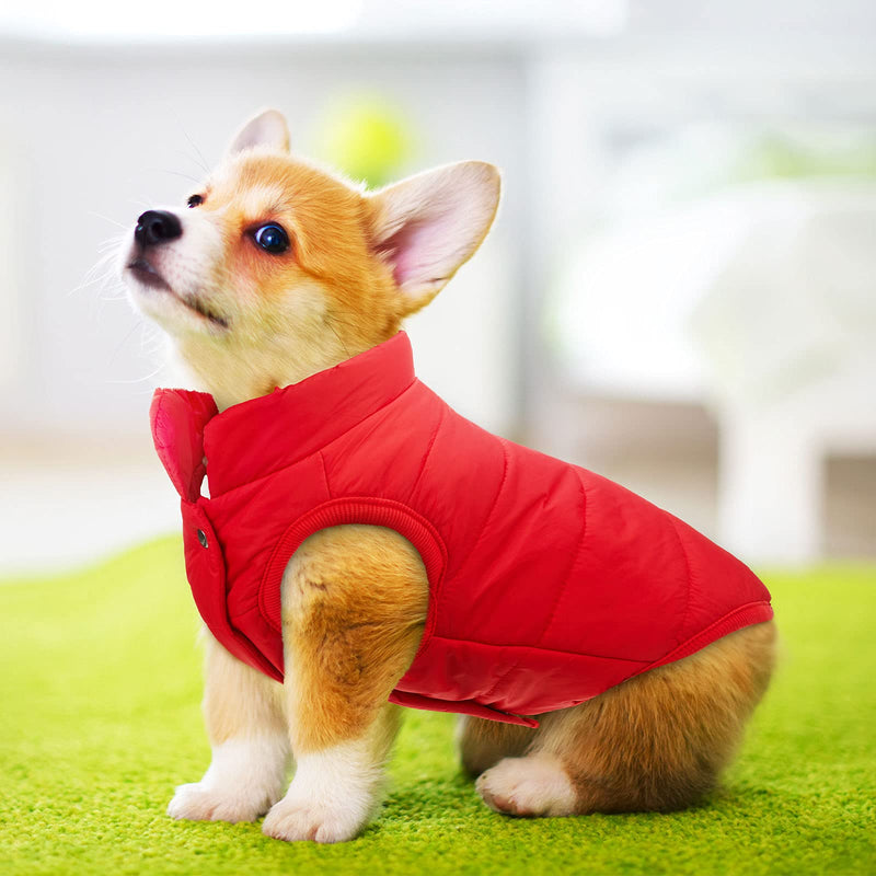 2 Pieces Pet Dog Jacket 2 Layers Fleece Lined Dog Jacket Warm Soft Windproof Small Dog Coat for Winter Cold Weather(Navy, Red, Medium) red and blue