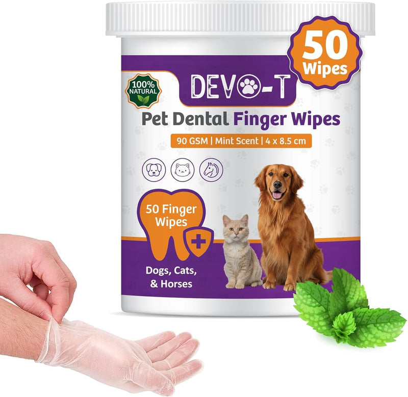 DEVO-T 100% Natural Dog Teeth Cleaning Wipes | Pet Teeth Cleaning Finger Wipes for Dogs, Cats & Horses | Remove Bad Breath, Plaque & Tartar Buildup | Scented & Unscented Bundle | 100 Counts