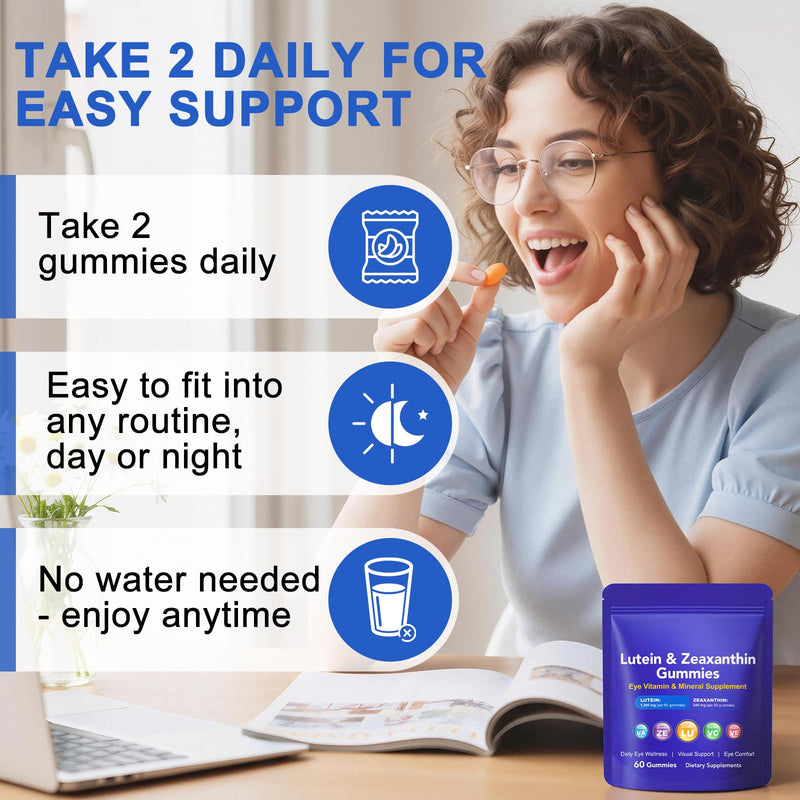Lutein Gummies with Zeaxanthin, Eye Health Supplement with 40mg Lutein & 8mg Zeaxanthin, Enriched with Vitamins A C E, Daily Vision Support Chewable Gummies, Berry Flavor, 60 Count