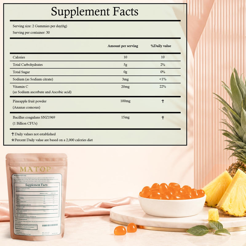 MATOP Women’s Probiotic Pineapple Gummies – Gut Health & pH Balance Daily Digestive Feminine Wellness, Vegan Sugar-Free, 60 Count 60 Count (Pack of 1)