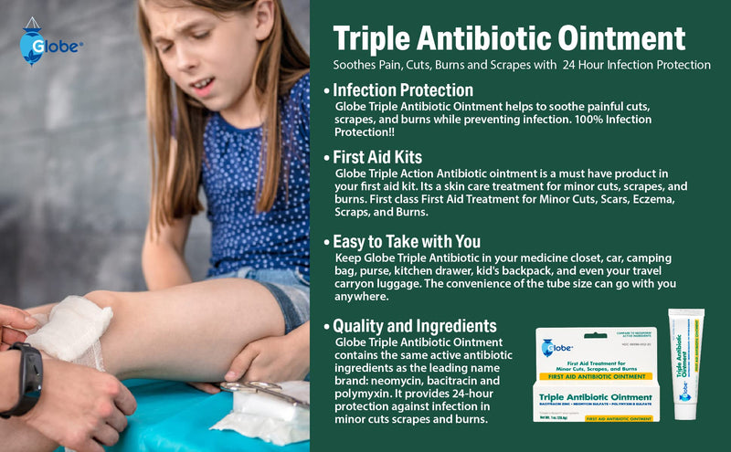 Globe (12 Pack Triple Antibiotic First Aid Ointment 1 oz, First Aid Antibiotic Ointment, 24-Hour Infection Protection, Wound Care Treatment for Minor Scrapes, Burns and Cuts - BeesActive Australia