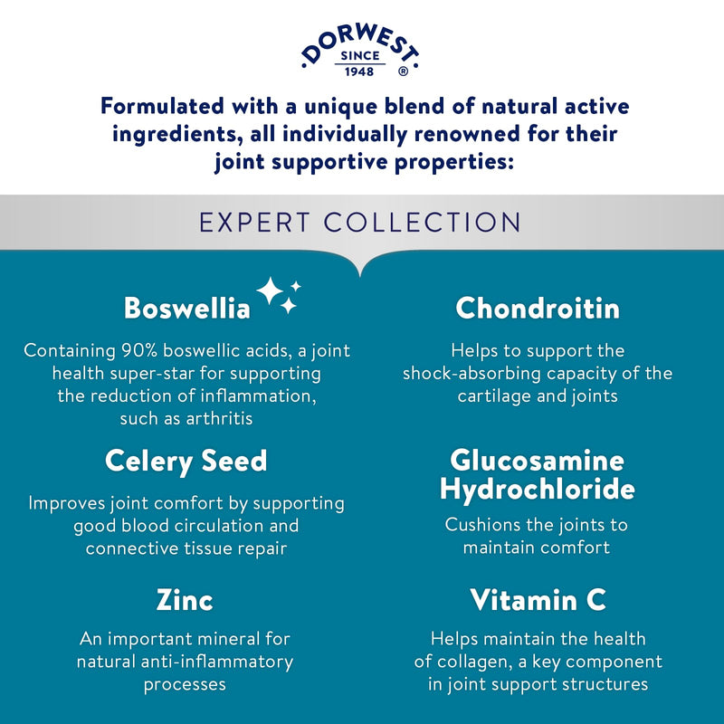Dorwest Herbs MoveWellia Joint Care Supplement for Dogs and Cats - 500 Tablets - Natural Dog Supplements for Joint Discomfort with Boswellia, Chondroitin, Glucosamine and Celery Seed