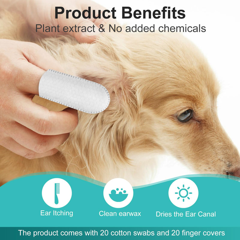 Advanced Dog Ear Cleaner, Gentle Pet Honesty Flush Ear Rinse, Dog Ear Cleaning Solution Tool-Cat Ear Wash- with 20 Cotton Swabs & 20 Finger Wipes, 4 oz 1 Pack+Plastic Stick Swabs - BeesActive Australia