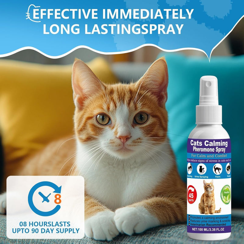 Cat Calming Pheromone Spray for Stress & Anxiety Relief – Reduces Scratching, Urine Spraying, Hiding – Drug-Free & Vet Recommended – Feline Calm Spray with F3 Facial Pheromone 2 * 100mL 8.9oz Blue