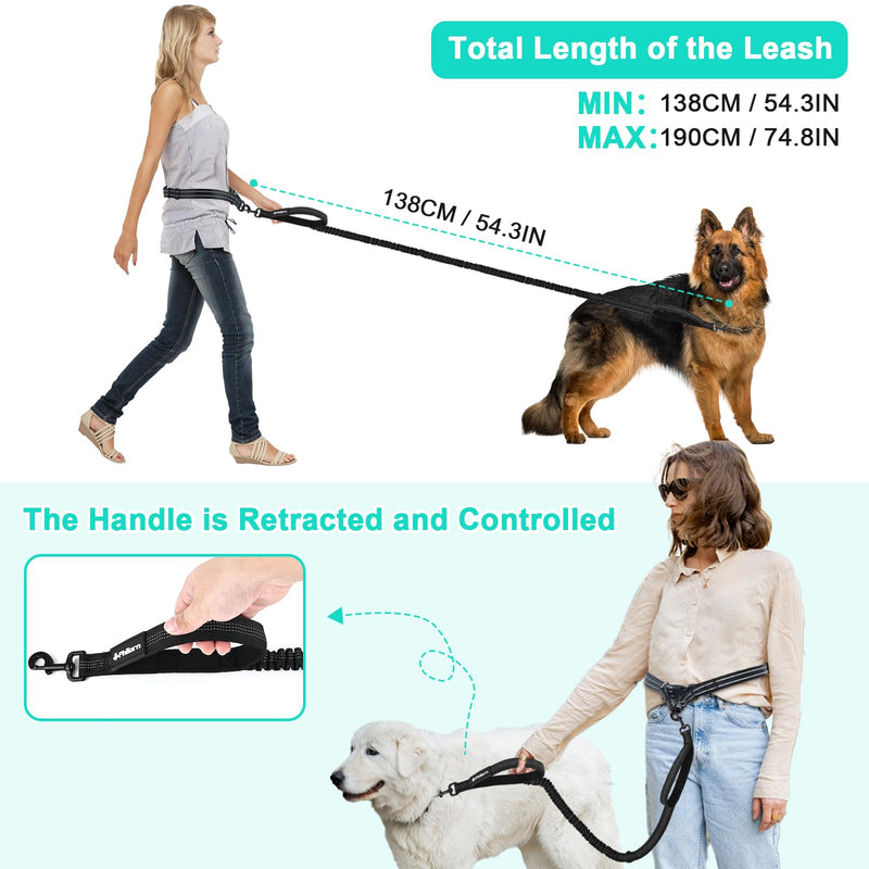 Philorn Hands Free Dog Leash with Pouch, Adjustable Waist Leash for Dog Walking, Running Leash for Medium Large