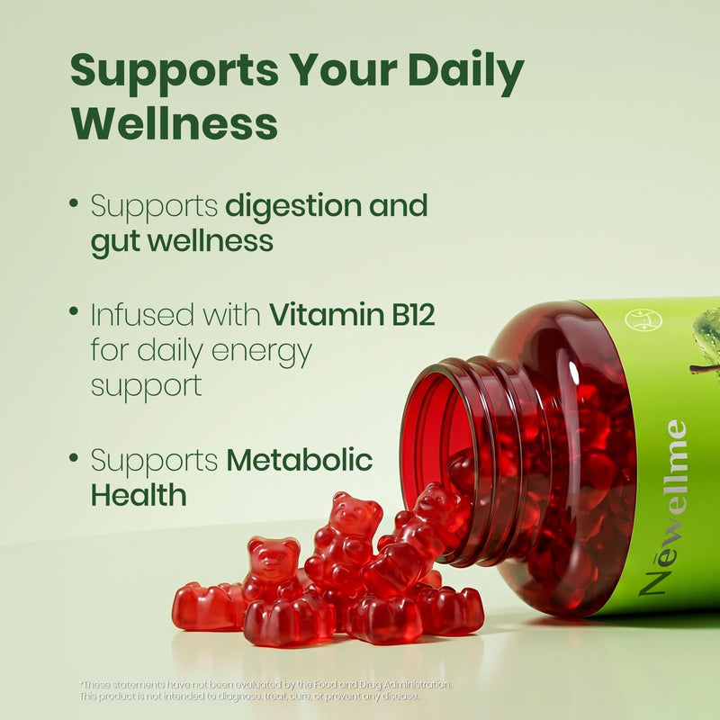 Montue NEWELLME Apple Cider Vinegar Gummies B12 Multivitamin,ACV Supplement Gummy Vitamins,Non GMO, Vegetarian Supplement for Women & Men,Support Normal Energy Levels & Gut Health 30 Gummies (30)