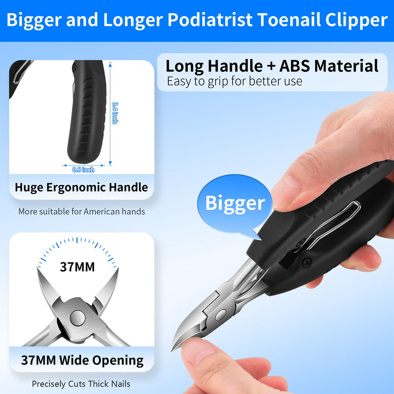 TwinWolf Toenail Clippers for Seniors Thick Ingrown Toenails,Heavy Duty Slanted Curved Blade Cutters for Fingernails, Large Ultra Sharp Nail Clippers Set with Wide Jaw for Men Women,5 Pcs,Black 5PCS