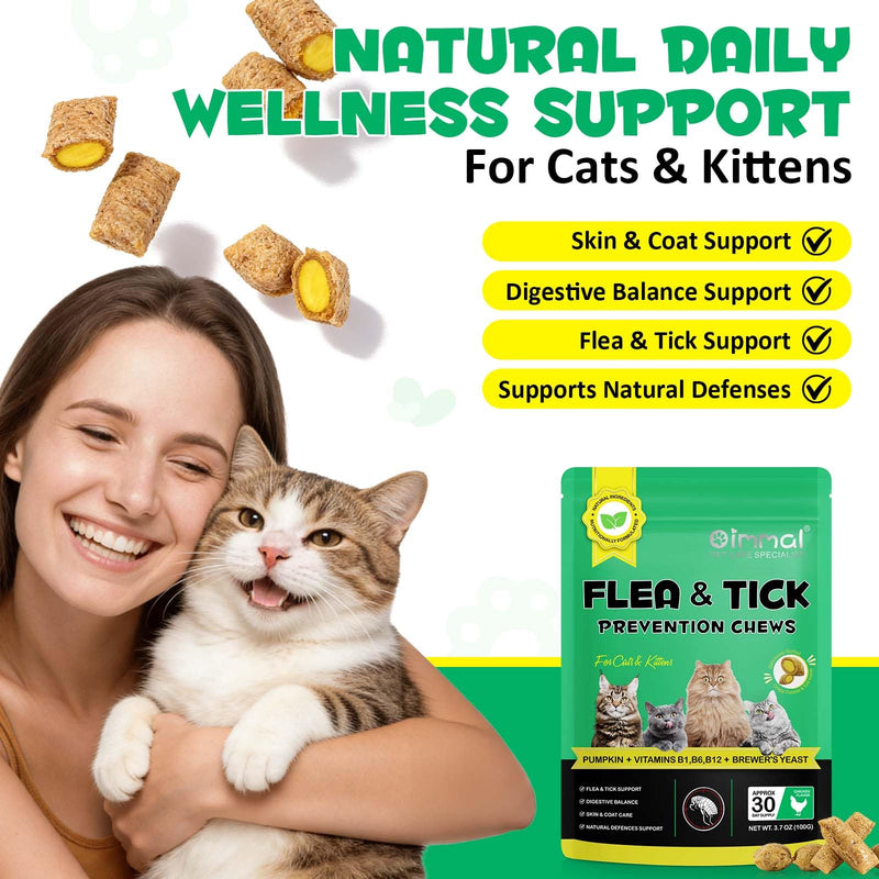 Specifically Formulated for Cats, Chewable Tablets for Cats & Kittens, Daily Support for Flea & Tick Defense, Immune Health & Gut Care, All Breeds & Ages, 30 Chewable Supplements