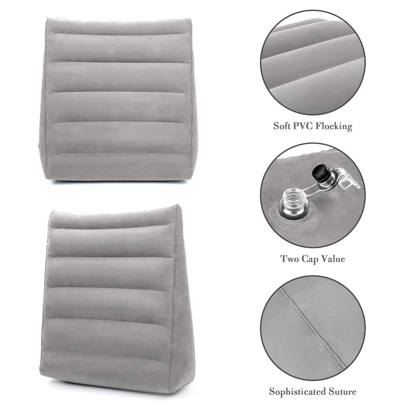Inflatable Wedge Pillow for Sleeping, Portable Travel Wedge Pillow for Sitting in Bed, Inflatable Wedge Pillows for Travel, Blow Up Wedge Pillow Under Knee Pillow Light Grey - BeesActive Australia