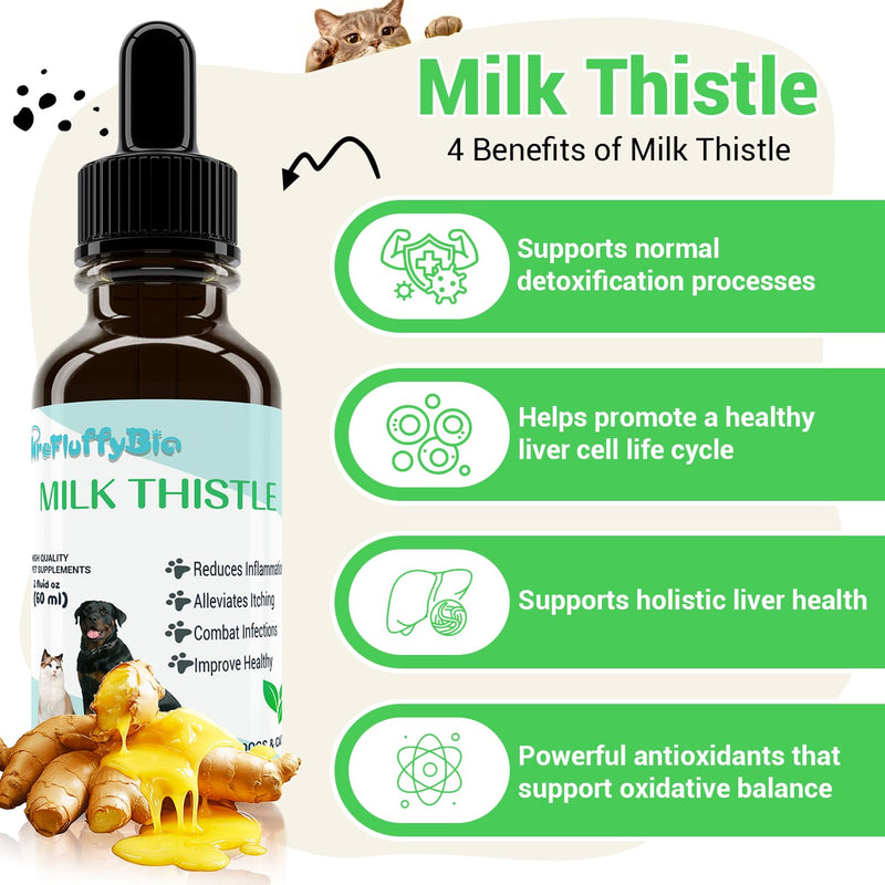 Milk Thistle for Dogs - Liver & Kidney Support, Natural Detox & Hepatic Health, with Wild Alaskan Salmon Oil & Curcumin, Omega 3 and Silymarins - Veterinarian-Formulated Herbal Supplement 2 Oz (2Pack) 2 Pack