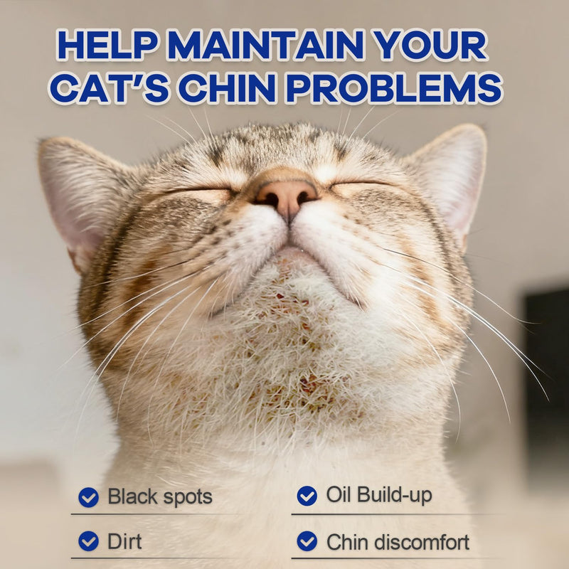Cat Chin Care Wipes – Dual-Finger Wipes for Feline Acne & Blackheads, Plant-Based No-Rinse Formula, Gentle Cleansing for Sensitive Skin(Unscented-30pcs) Unscented-30pcs