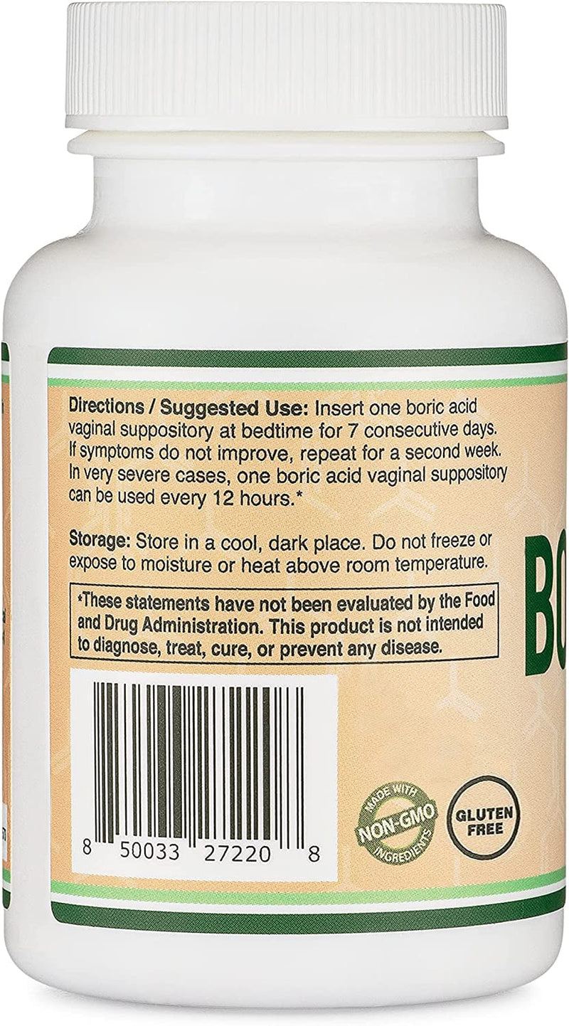 Boric Acid Suppositories (600mg Vaginal Suppository, 60 Count) Supports Vaginal pH Balance, Odor Control (USP Medical Grade Fine Powder, Easy Dissolve, Third Party Tested) by Double Wood - BeesActive Australia